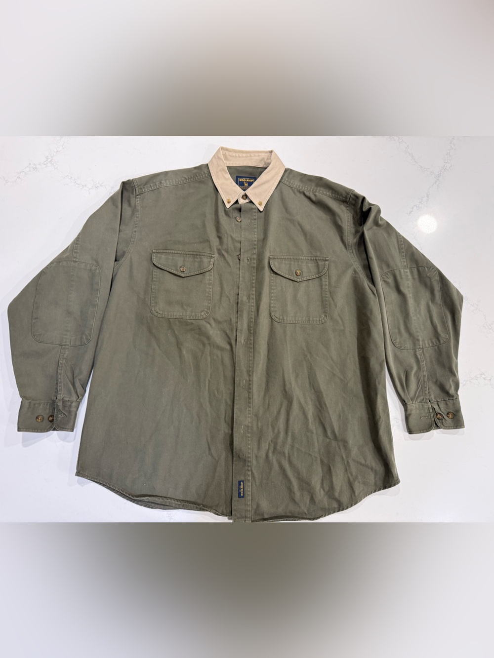 Woolrich Men’s XL Button Up Two Toned Olive Green Long Sleeve Cotton Shirt